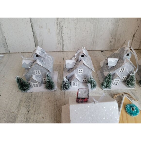 Winter scenic snow house ornament Xmas set unique home - Picture 3 of 8